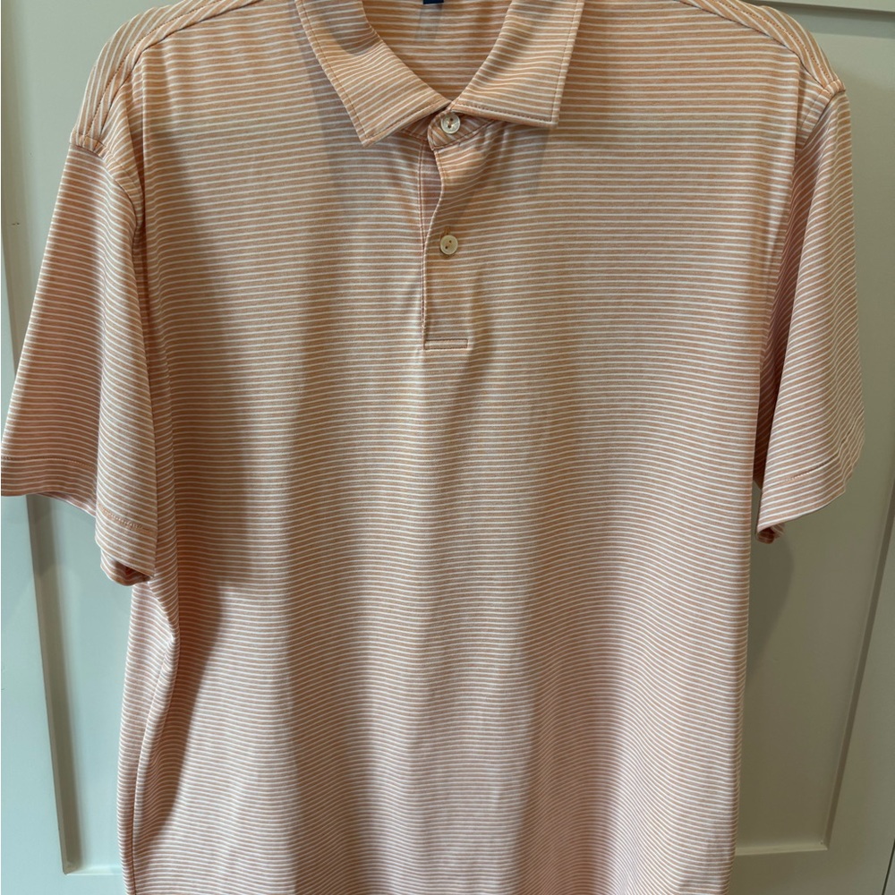 Peter Millar Peach & White Thin-Stripe Polo